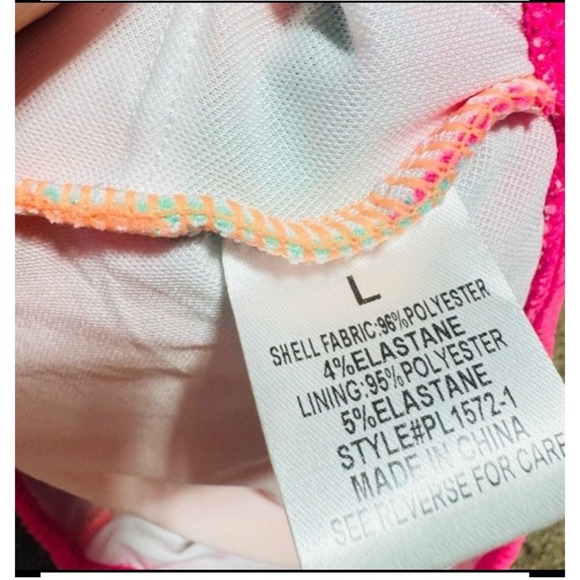 Pink Lily Neon Orange Pink Green Textured Crop Top Swimsuit Bikini‎ Top Large - Picture 6 of 7